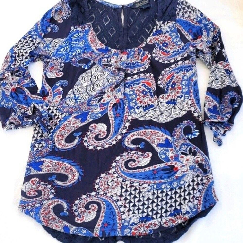 LUCKY BRAND LACE BACK TEE SHIRT BLUE SIZE MEDIUM RODEO COWGIRL WESTERN FESTIVAL